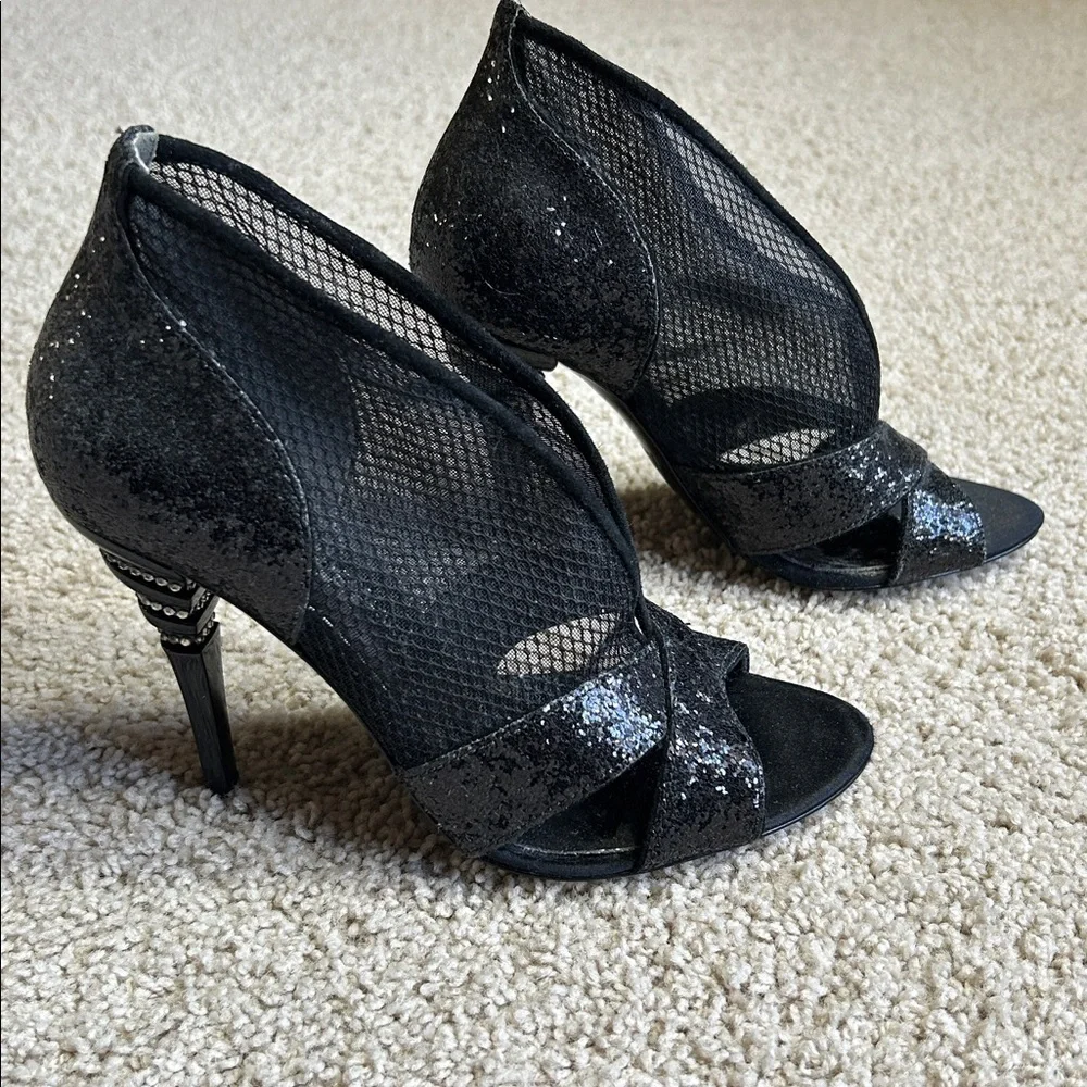 Guess by Marciano, black rhinestone encrusted heels